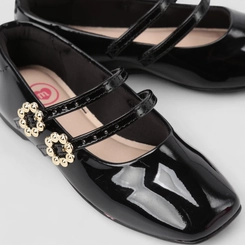 Sapatilha Infantil Molekinha Boneca Verniz Multi Tiras Fivela Preto