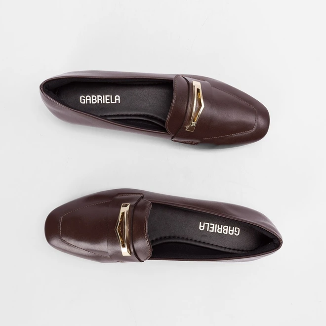 Mocassim Loafer Feminino Gabriela Detalhe Bridão Marrom
