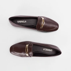 Mocassim Loafer Feminino Gabriela Detalhe Bridão Marrom