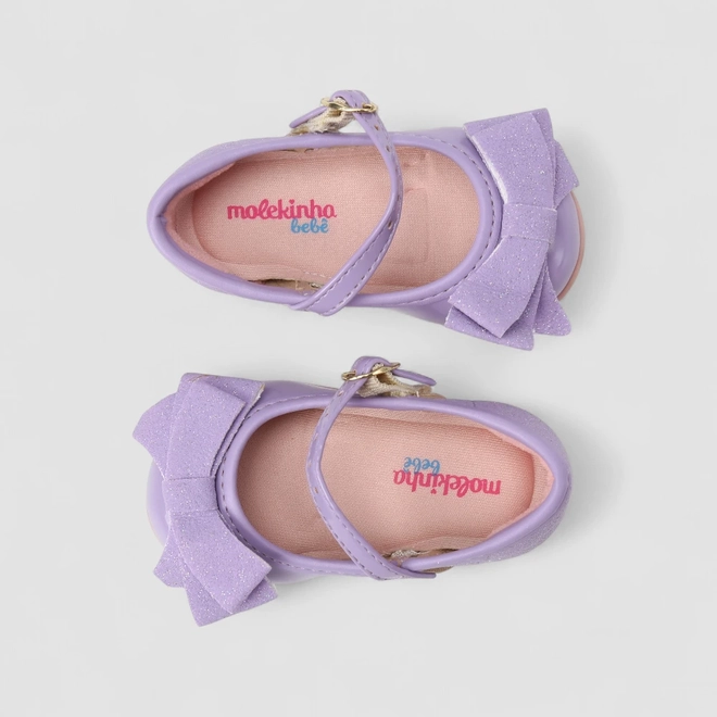 Sapatilha Bebê Molekinha Boneca Glitter Laço Lilás