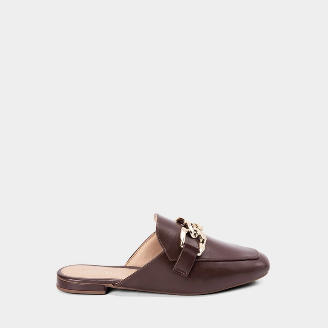 Mule Feminino Gabriela Detalhe Corrente Marrom