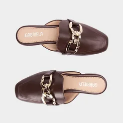 Mule Feminino Gabriela Detalhe Corrente Marrom