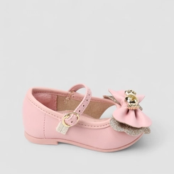 Sapatilha Bebê Molekinha Boneca Laço Dourado Glitter Rosa