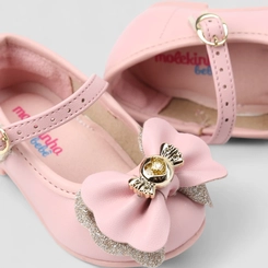 Sapatilha Bebê Molekinha Boneca Laço Dourado Glitter Rosa