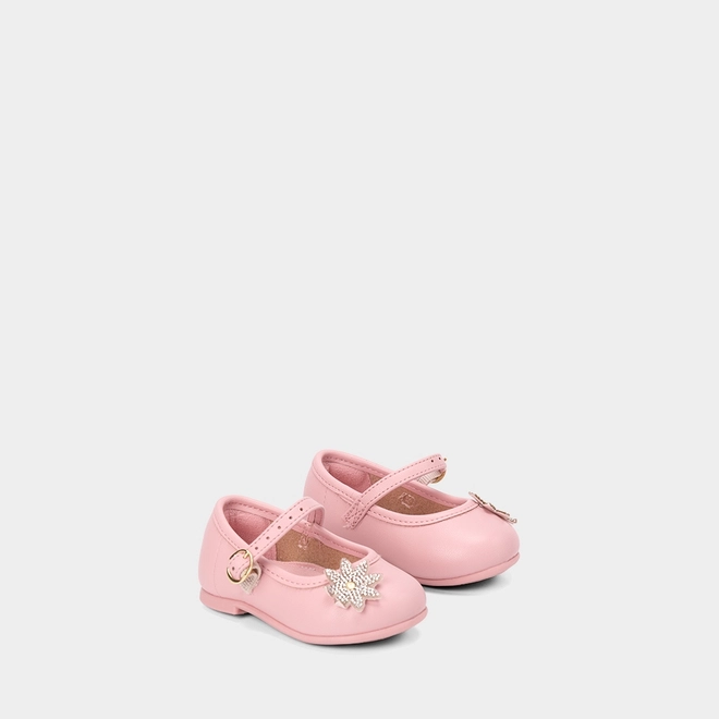 Sapatilha Boneca Bebê Molekinha Detalhe Flor Strass Rosa
