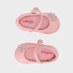 Sapatilha Boneca Bebê Molekinha Detalhe Flor Strass Rosa