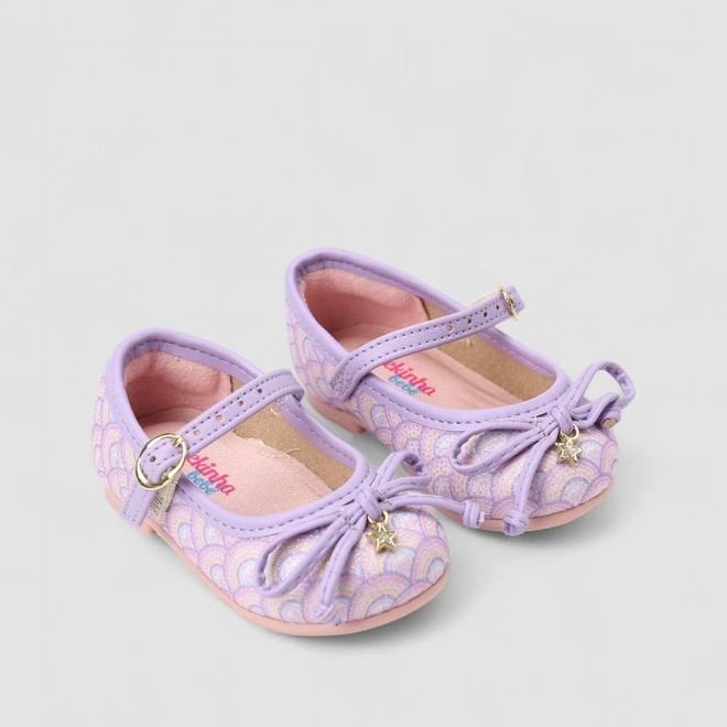 Sapatilha Bebê Molekinha Boneca Glitter Laço Lilás