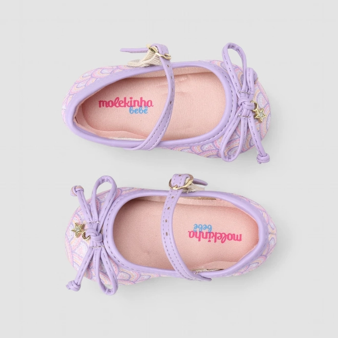 Sapatilha Bebê Molekinha Boneca Glitter Laço Lilás