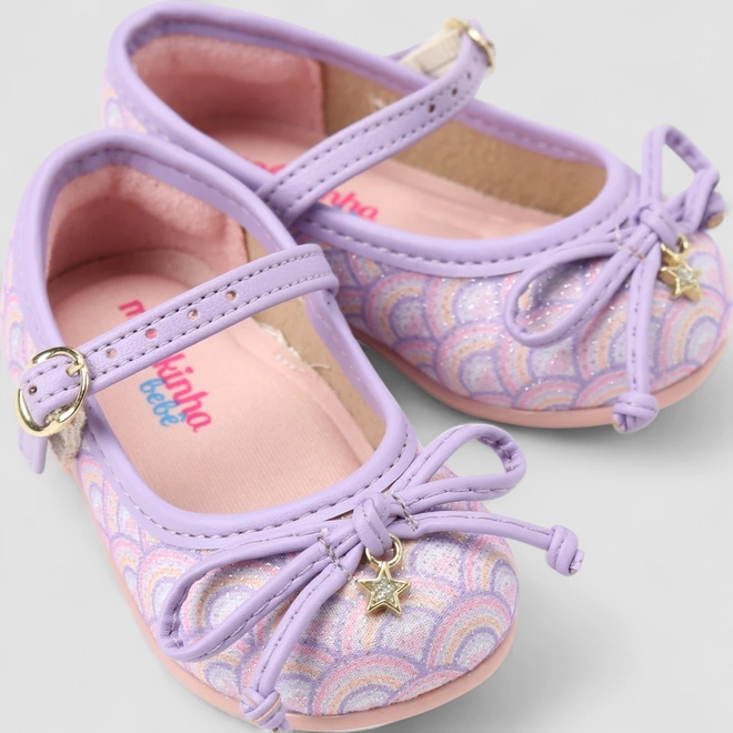 Sapatilha Bebê Molekinha Boneca Glitter Laço Lilás