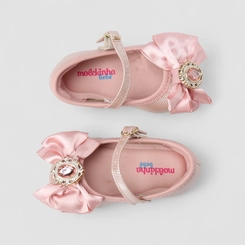 Sapatilha Bebê Molekinha Boneca Laço Pedraria Rosa