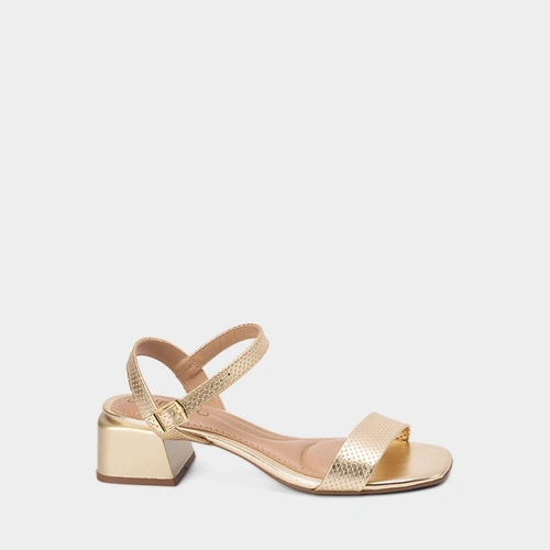 Sandália Feminina Beira Rio Salto Geométrico Médio Metalizado Ouro