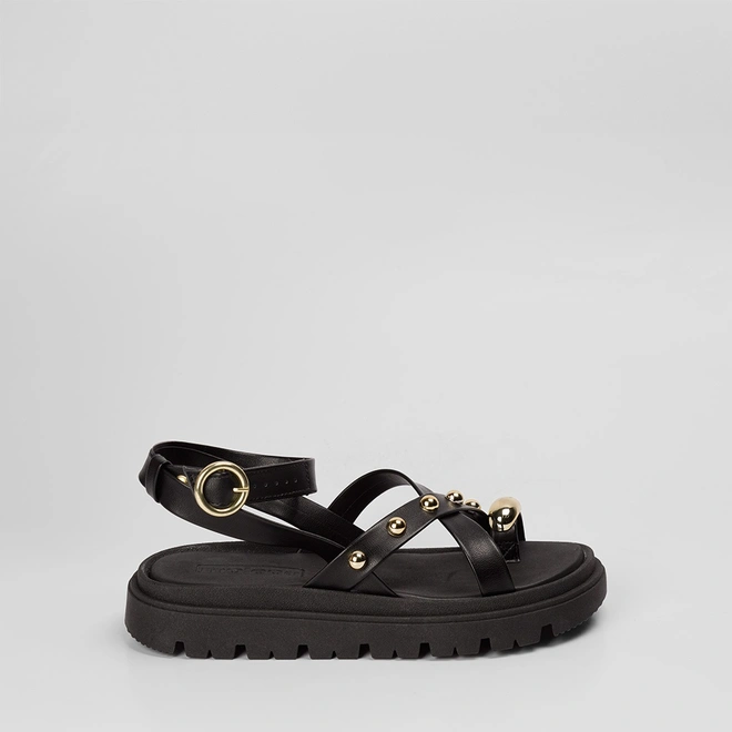 Sandália Feminina Moleca Detalhe Tachas Esferas & Bold Preto