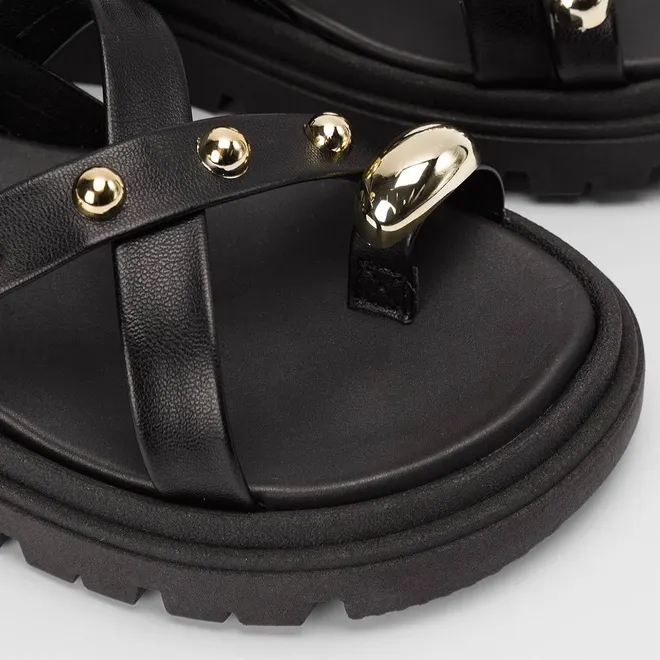 Sandália Feminina Moleca Detalhe Tachas Esferas & Bold Preto