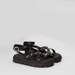 Sandália Feminina Moleca Detalhe Tachas Esferas & Bold Preto