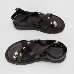 Sandália Feminina Moleca Detalhe Tachas Esferas & Bold Preto