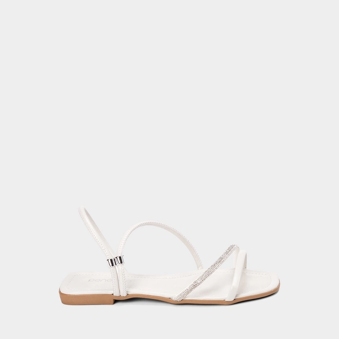 Sandália Rasteira Feminina Penélope Detalhe Strass Off White
