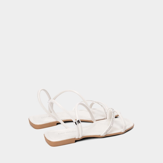 Sandália Rasteira Feminina Penélope Detalhe Strass Off White