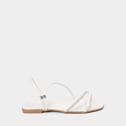 Sandália Rasteira Feminina Penélope Detalhe Strass Off White