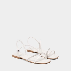 Sandália Rasteira Feminina Penélope Detalhe Strass Off White