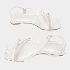 Sandália Rasteira Feminina Penélope Detalhe Strass Off White