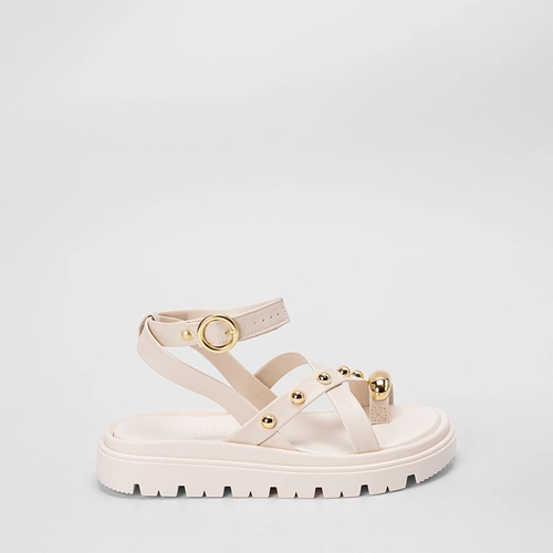 Sandália Feminina Moleca Detalhe Tachas Esferas & Bold Off White