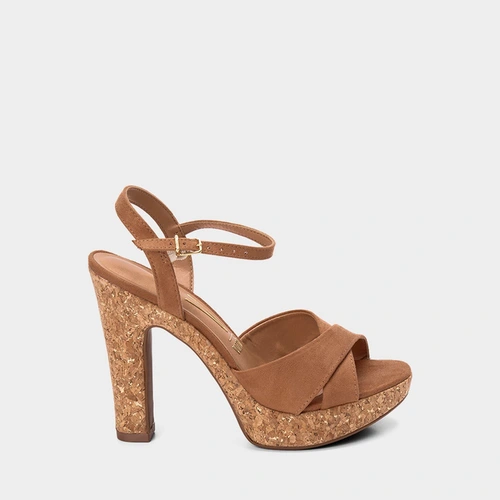 Sandália Feminina Vizzano Meia Pata Alta Tiras Cruzadas Marrom