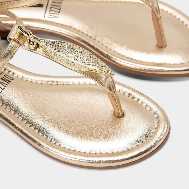 Sandália Rasteira Feminina Vizzano Detalhe Metalizado Ouro