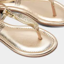 Sandália Rasteira Feminina Vizzano Detalhe Metalizado Ouro