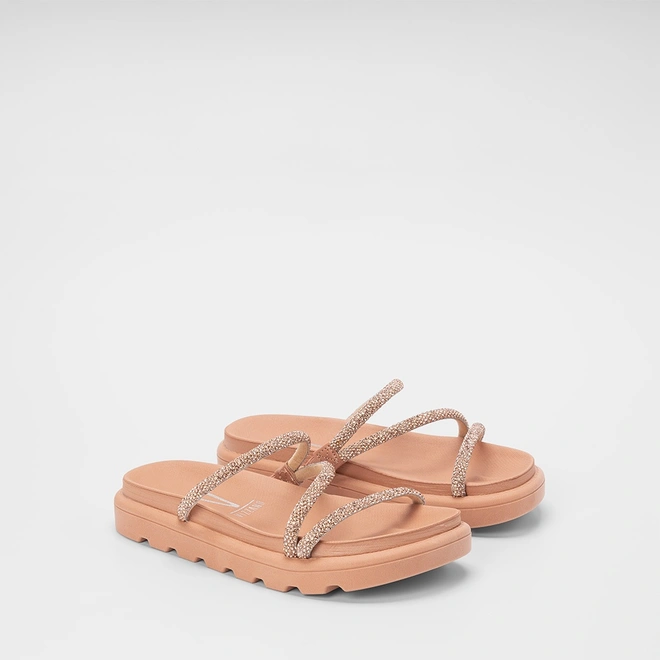 Tamanco Feminino Vizzano Original Flatform Tiras Strass Nude