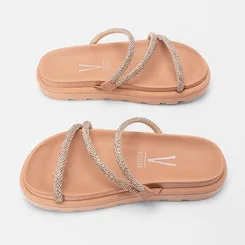 Tamanco Feminino Vizzano Original Flatform Tiras Strass Nude