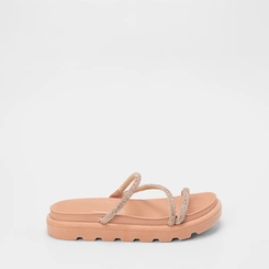 Tamanco Feminino Vizzano Original Flatform Tiras Strass Nude