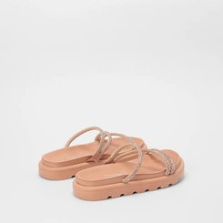 Tamanco Feminino Vizzano Original Flatform Tiras Strass Nude