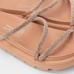 Tamanco Feminino Vizzano Original Flatform Tiras Strass Nude