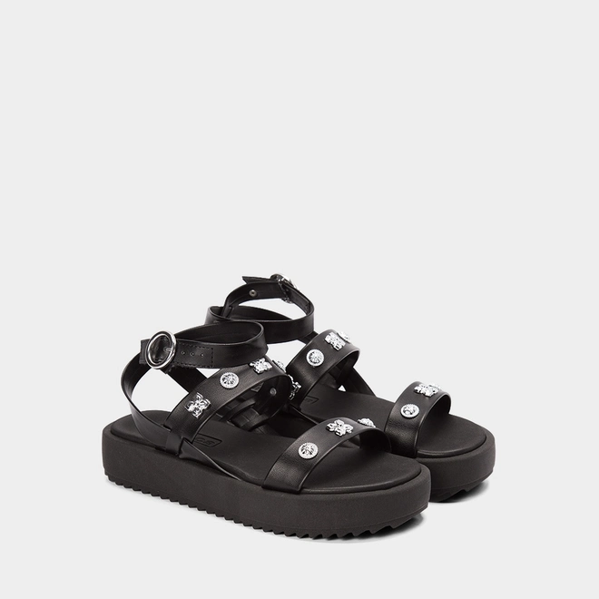 Sandália Flatform Tratorada Feminina Moleca Com Aplicações Em Flor Preto