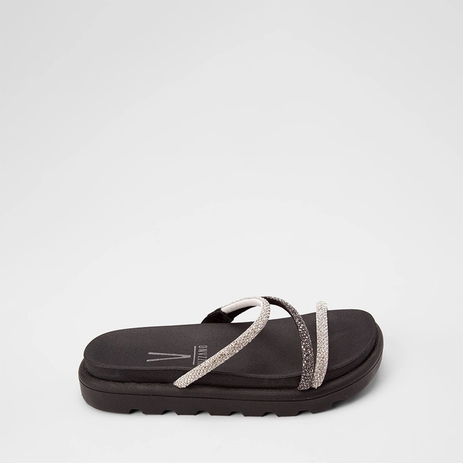 Tamanco Feminino Vizzano Original Flatform Tiras Strass Preto