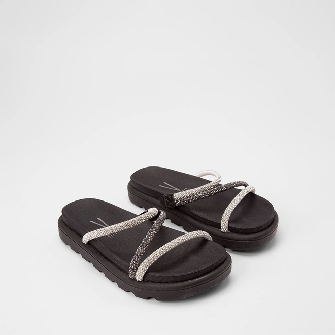 Tamanco Feminino Vizzano Original Flatform Tiras Strass Preto