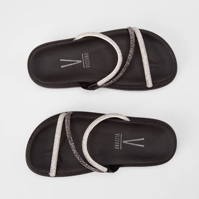 Tamanco Feminino Vizzano Original Flatform Tiras Strass Preto