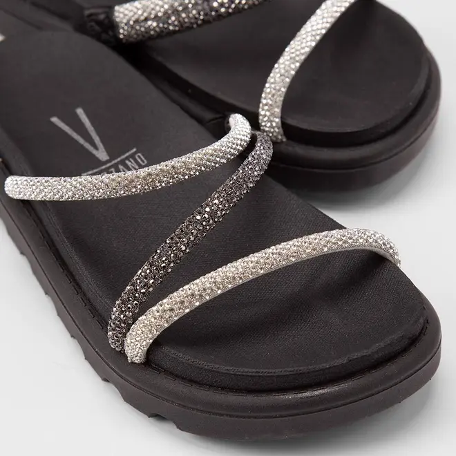 Tamanco Feminino Vizzano Original Flatform Tiras Strass Preto