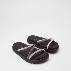 Tamanco Feminino Vizzano Original Flatform Tiras Strass Preto