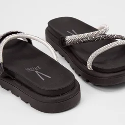 Tamanco Feminino Vizzano Original Flatform Tiras Strass Preto
