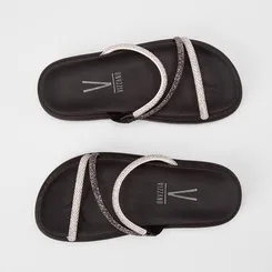 Tamanco Feminino Vizzano Original Flatform Tiras Strass Preto