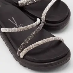 Tamanco Feminino Vizzano Original Flatform Tiras Strass Preto