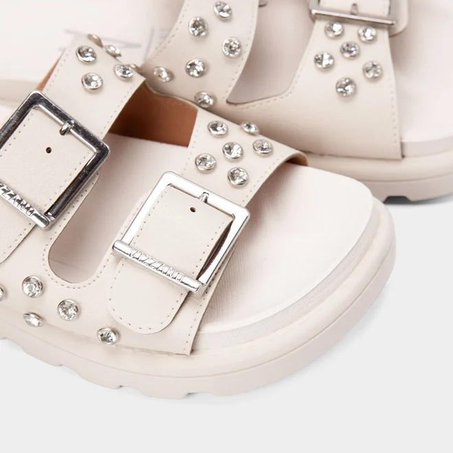 Papete Feminina Vizzano Detalhe Fivela & Pedraria Off White