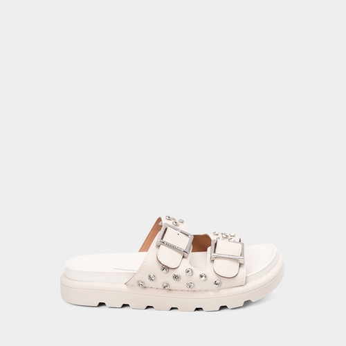 Tamanco Feminino Vizzano Detalhe Fivela & Pedraria Off White