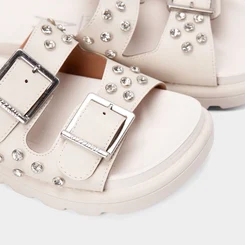Papete Feminina Vizzano Detalhe Fivela & Pedraria Off White