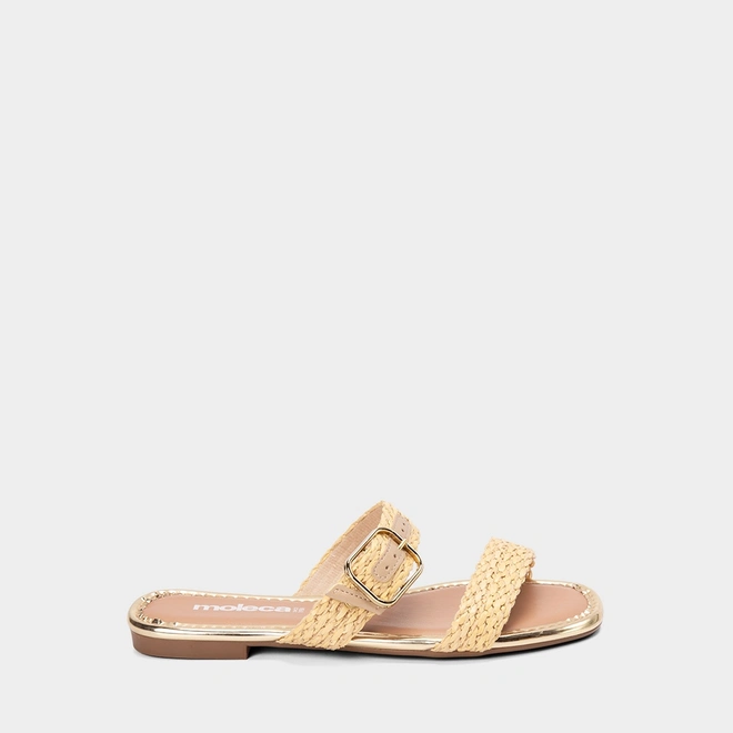 Rasteira Feminina Moleca Detalhe Fivela Ráfia Bege