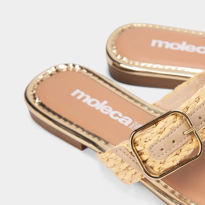 Rasteira Feminina Moleca Detalhe Fivela Ráfia Bege