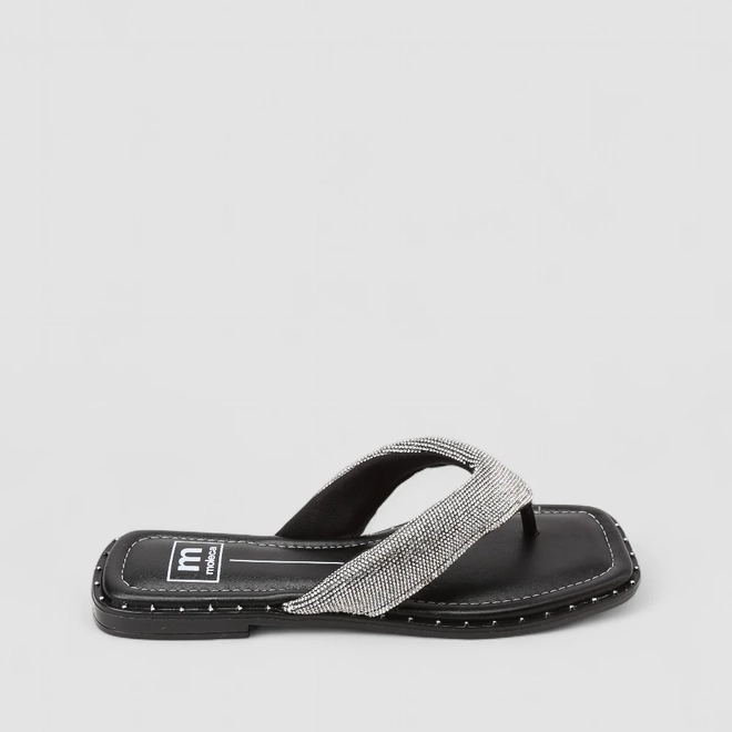 Rasteira Feminina Moleca Strass & Rebite Preta