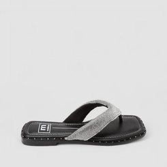 Rasteira Feminina Moleca Strass & Rebite Preta