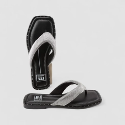 Rasteira Feminina Moleca Strass & Rebite Preta